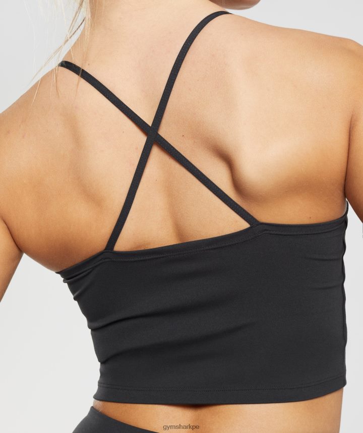 Gymsharkcamiseta sin mangas corta con tiras mujer negro PFTJ2N504 ropa