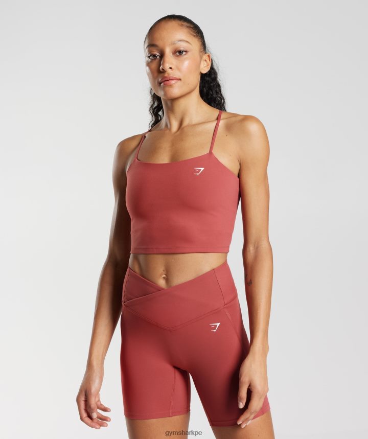 Gymsharkcamiseta sin mangas corta con tiras mujer rojo granada PFTJ2N500 ropa