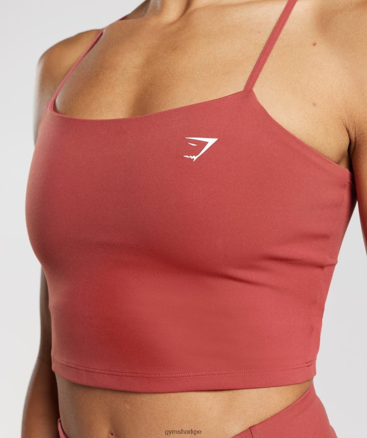 Gymsharkcamiseta sin mangas corta con tiras mujer rojo granada PFTJ2N500 ropa