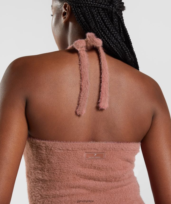 Gymsharktop whitney de punto con pestañas midi halter mujer cañón rojo PFTJ2N447 ropa