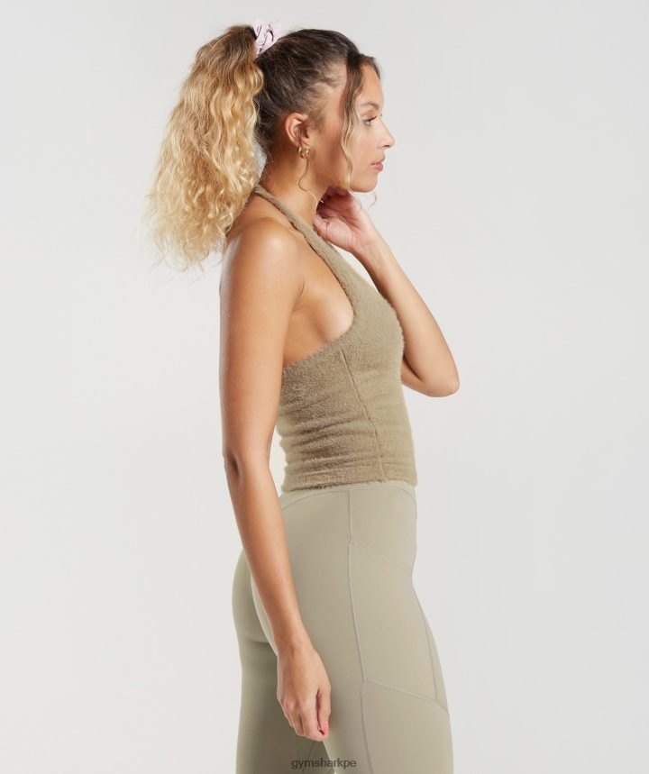 Gymsharktop whitney de punto con pestañas midi halter mujer marrón cemento PFTJ2N444 ropa