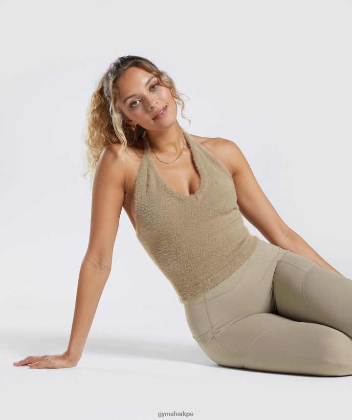 Gymsharktop whitney de punto con pestañas midi halter mujer marrón cemento PFTJ2N444 ropa