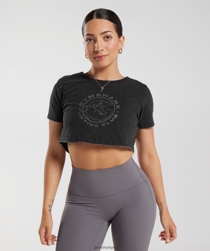 Gymsharkcrop top heredado lavado mujer negro PFTJ2N429 ropa