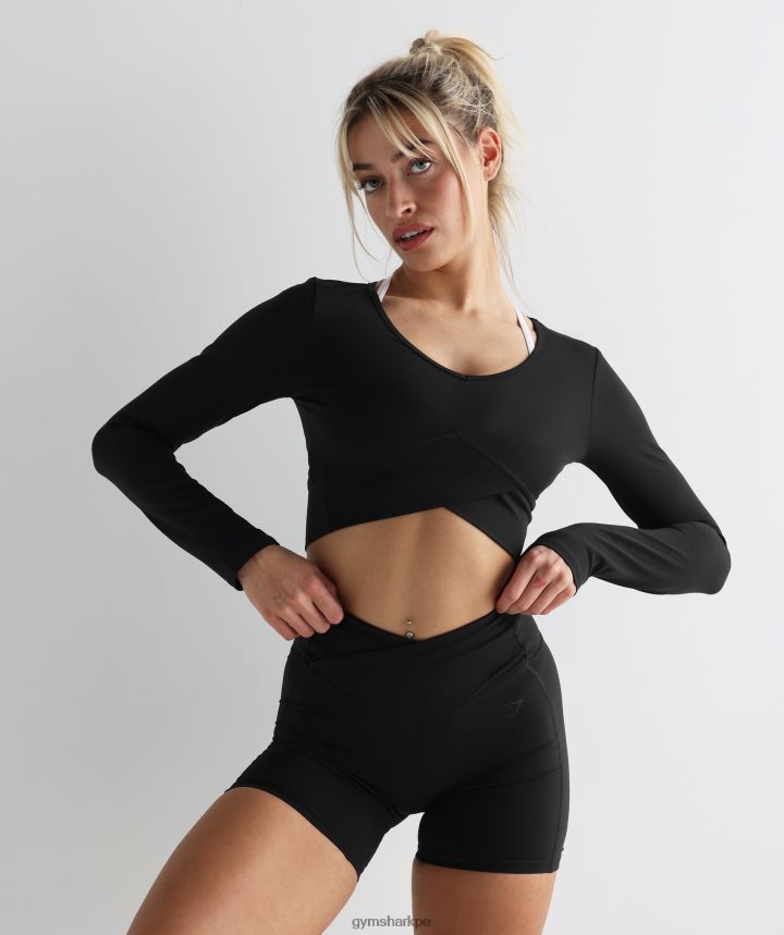 Gymsharktop corto cruzado de manga larga mujer negro PFTJ2N498 ropa