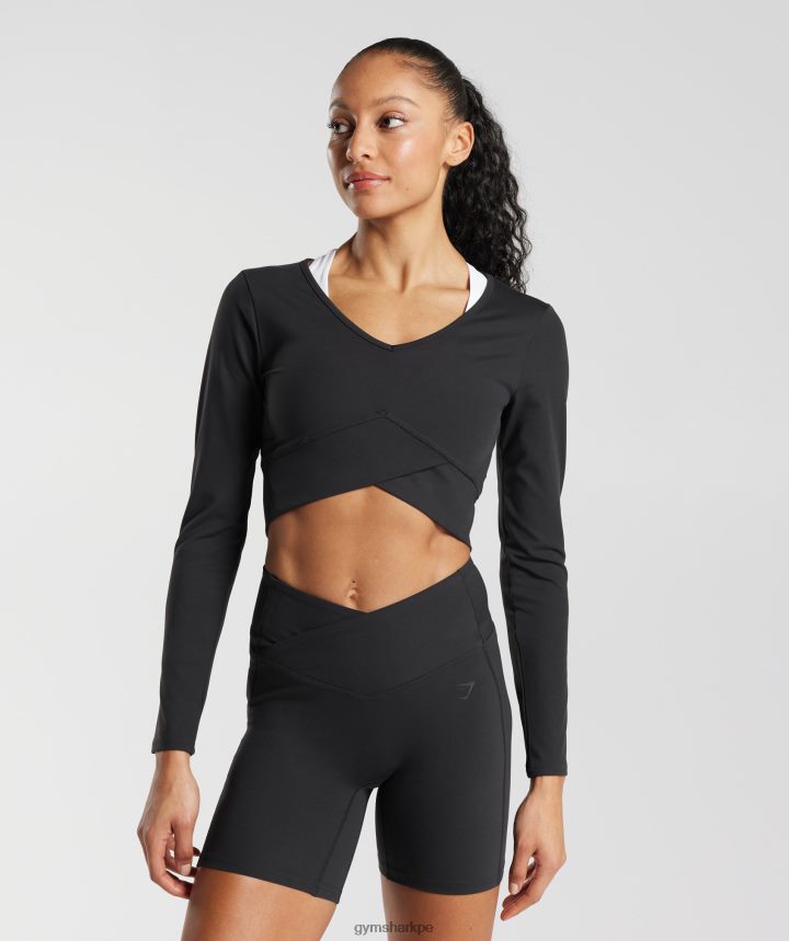 Gymsharktop corto cruzado de manga larga mujer negro PFTJ2N498 ropa