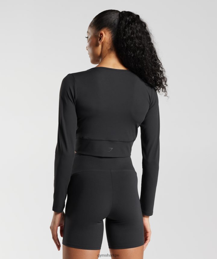 Gymsharktop corto cruzado de manga larga mujer negro PFTJ2N498 ropa