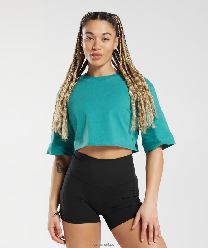Gymsharktop corto de algodón mujer joya verde PFTJ2N450 ropa