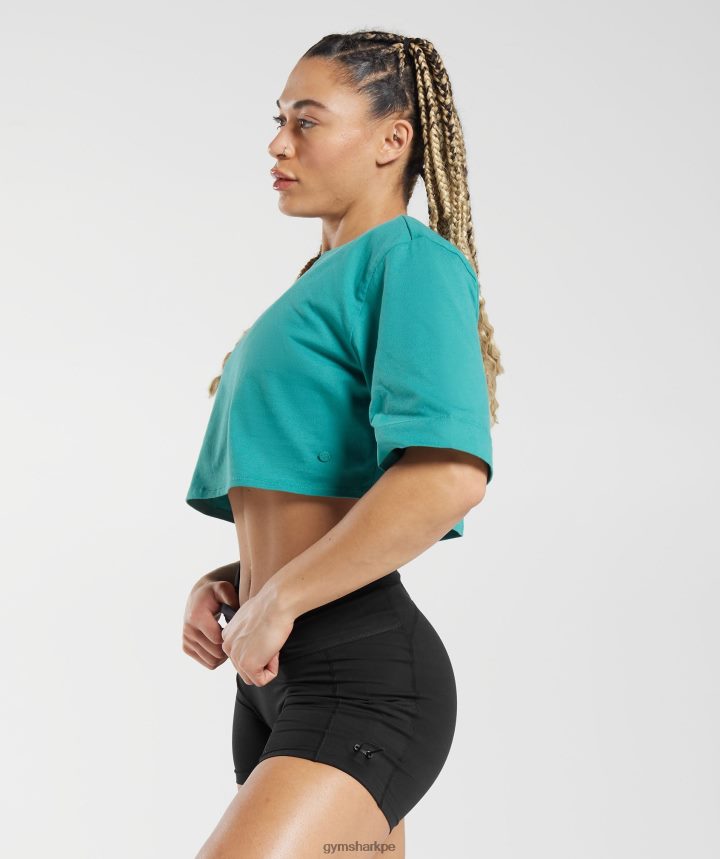 Gymsharktop corto de algodón mujer joya verde PFTJ2N450 ropa