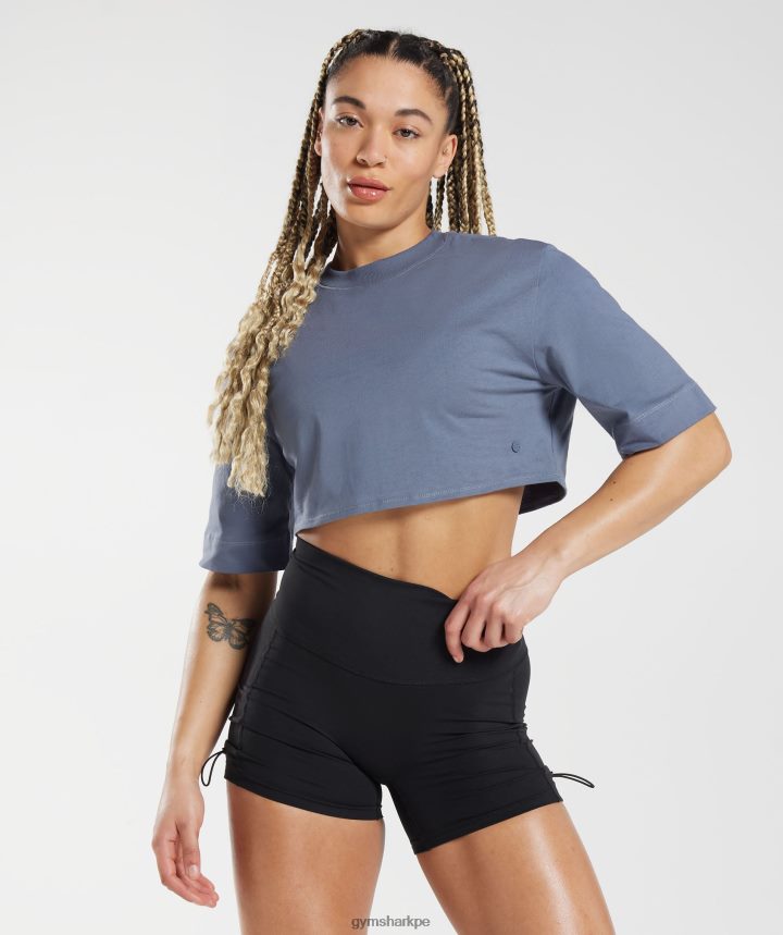 Gymsharktop corto de algodón mujer noche azul PFTJ2N455 ropa