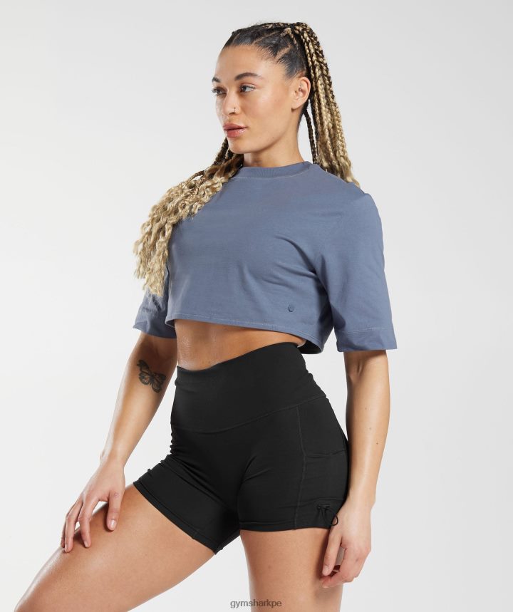 Gymsharktop corto de algodón mujer noche azul PFTJ2N455 ropa