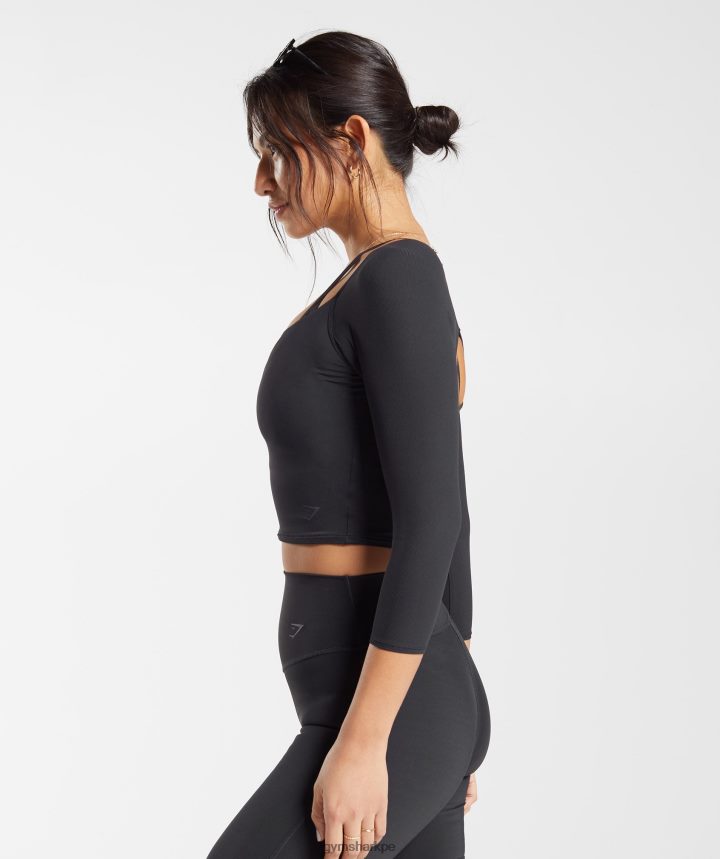 Gymsharktop corto de manga 3/4 elevado mujer negro PFTJ2N422 ropa