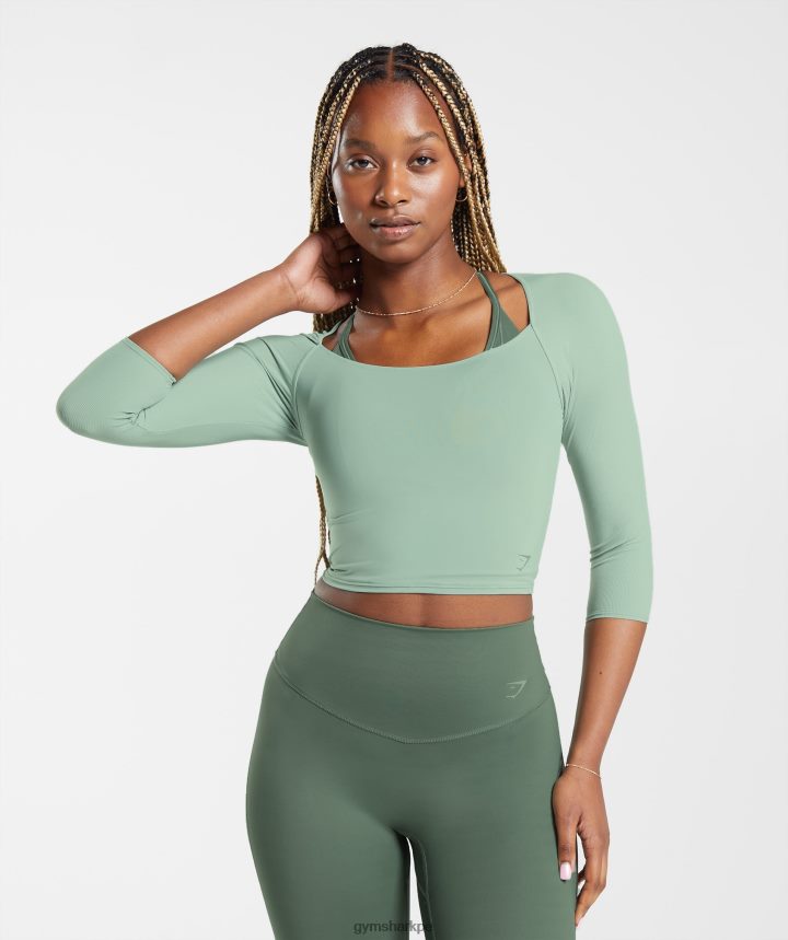 Gymsharktop corto de manga 3/4 elevado mujer verde salvia del desierto PFTJ2N448 ropa