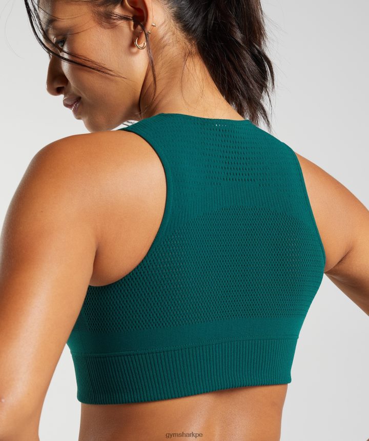 Gymsharktop corto de punto por urdimbre mujer bosque verde PFTJ2N476 ropa