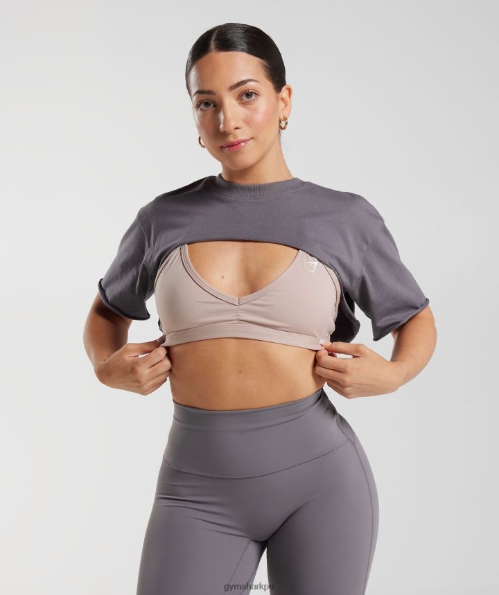 Gymsharktop de encogimiento de hombros heredado mujer gris titanio PFTJ2N494 ropa