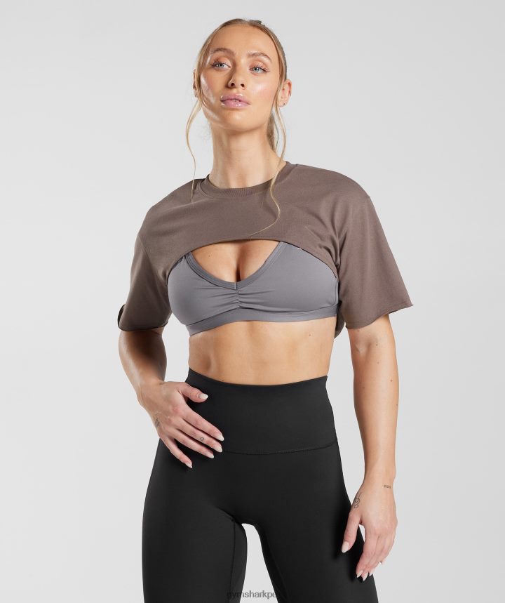 Gymsharktop de encogimiento de hombros heredado mujer marrón trufa PFTJ2N495 ropa